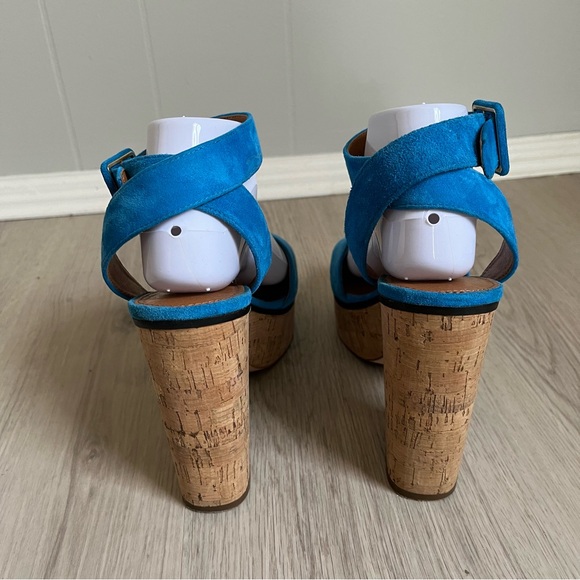 Anthropologie Franco Sarto Franny Platform Sandals‎ 9.5 Blue Cork Chunky Heels - Picture 7 of 11